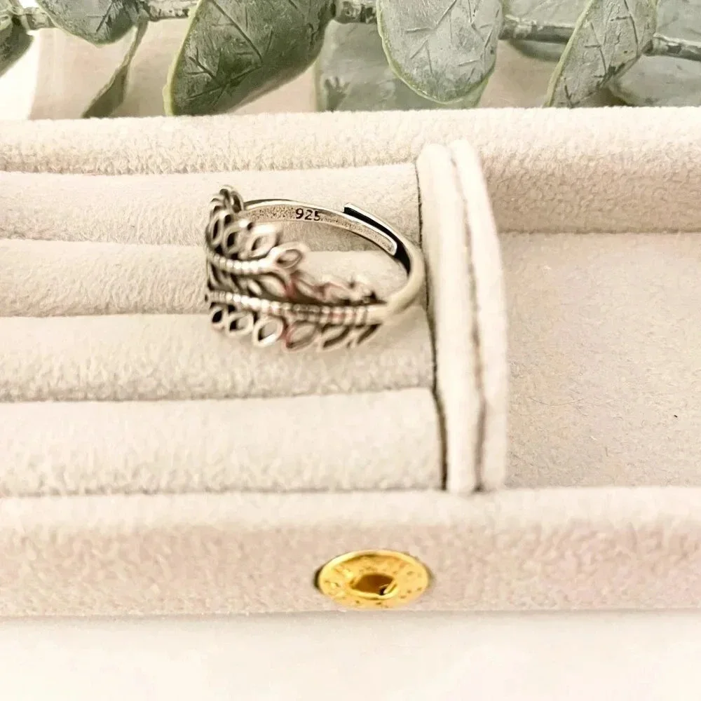 925 Sterling Silver Leaf Ring Vintage Wrap Ring Leaf Ring Geometric Ring